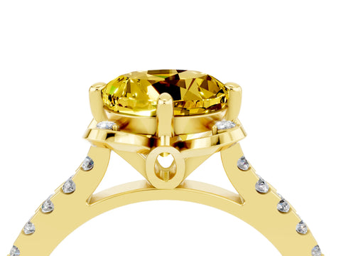 Yellow gold Round Cut Yellow Sapphire Ring with Pavé Band and Floral Prong Setting_4