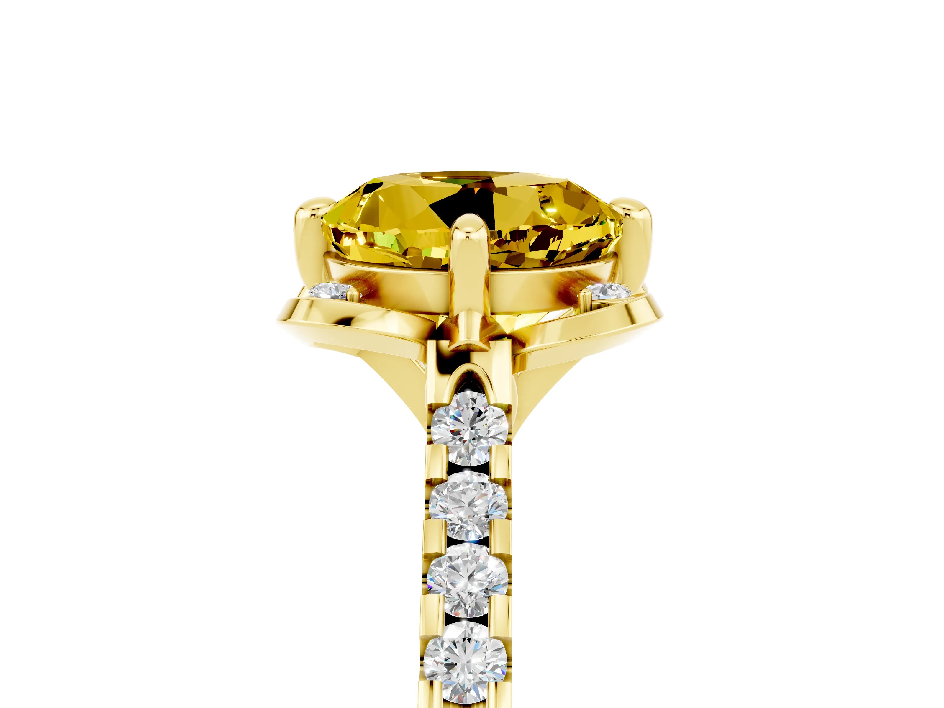 Yellow gold Round Cut Yellow Sapphire Ring with Pavé Band and Floral Prong Setting_5