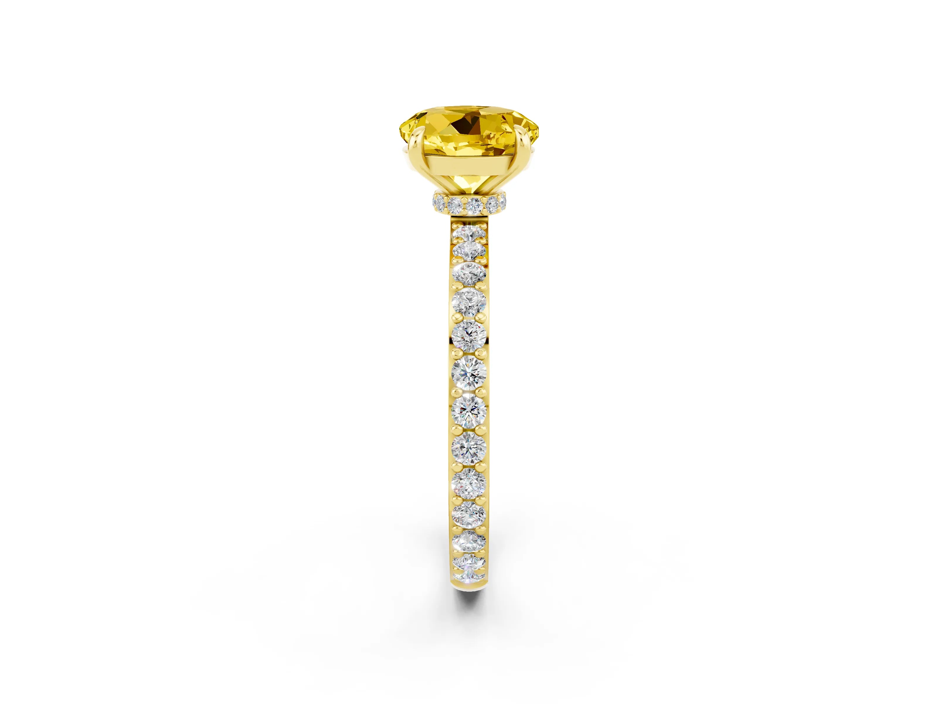 Yellow gold Round Cut Yellow Sapphire Ring with Pavé Band and Four-Prong Setting_26