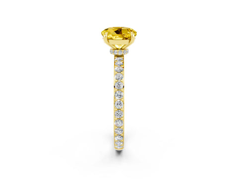Yellow gold Round Cut Yellow Sapphire Ring with Pavé Band and Four-Prong Setting_26