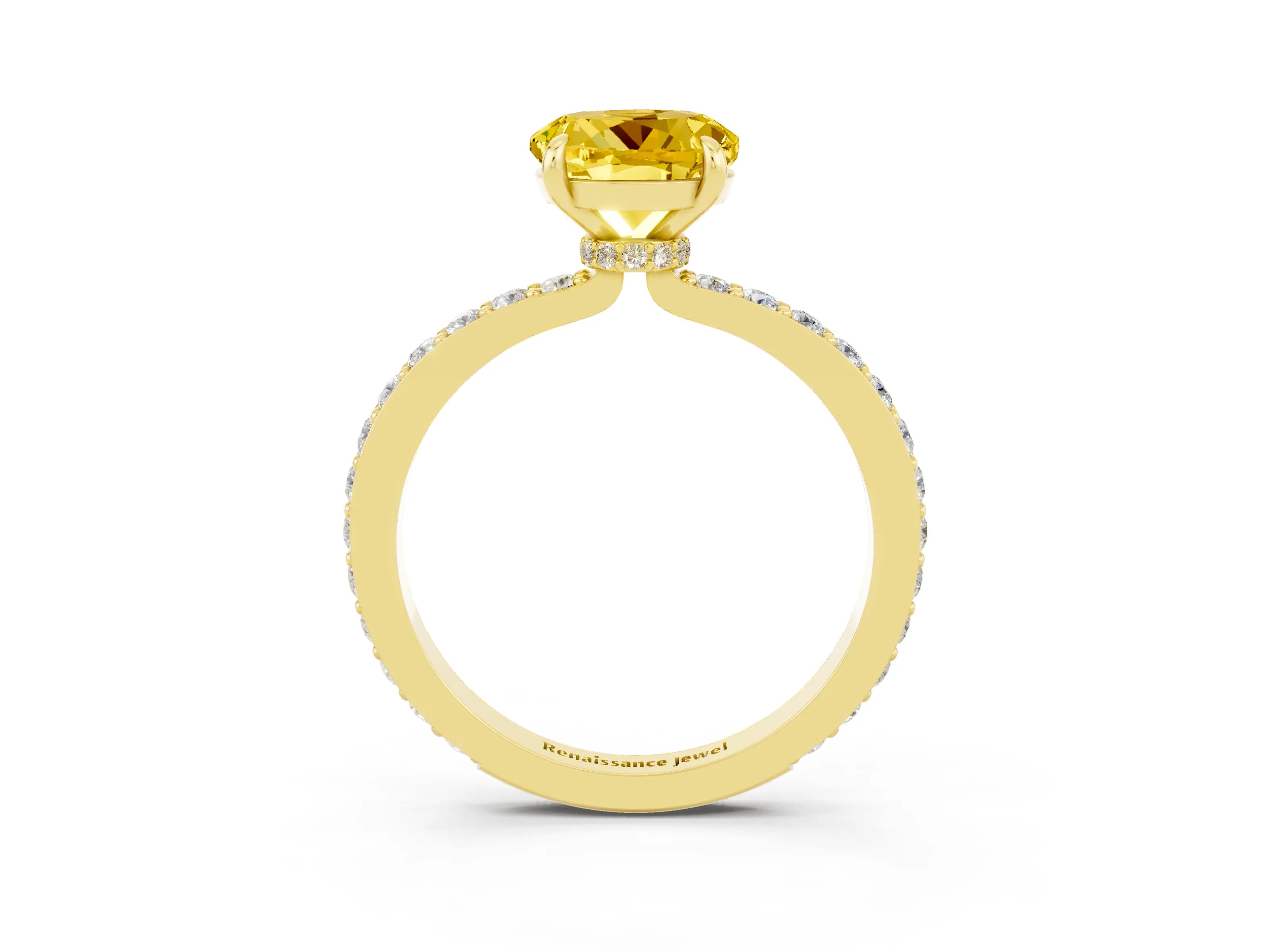 Yellow gold Round Cut Yellow Sapphire Ring with Pavé Band and Four-Prong Setting_27