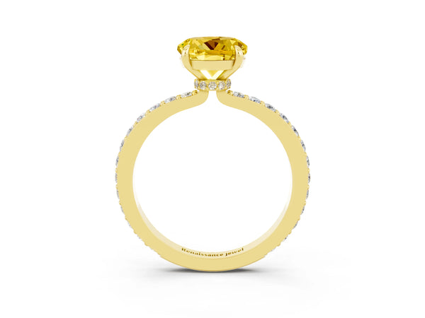 Yellow gold Round Cut Yellow Sapphire Pavé Engagement Ring with Round  Accents and Prong Setting