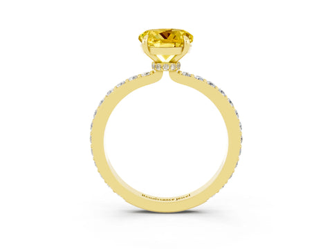 Yellow gold Round Cut Yellow Sapphire Ring with Pavé Band and Four-Prong Setting_27