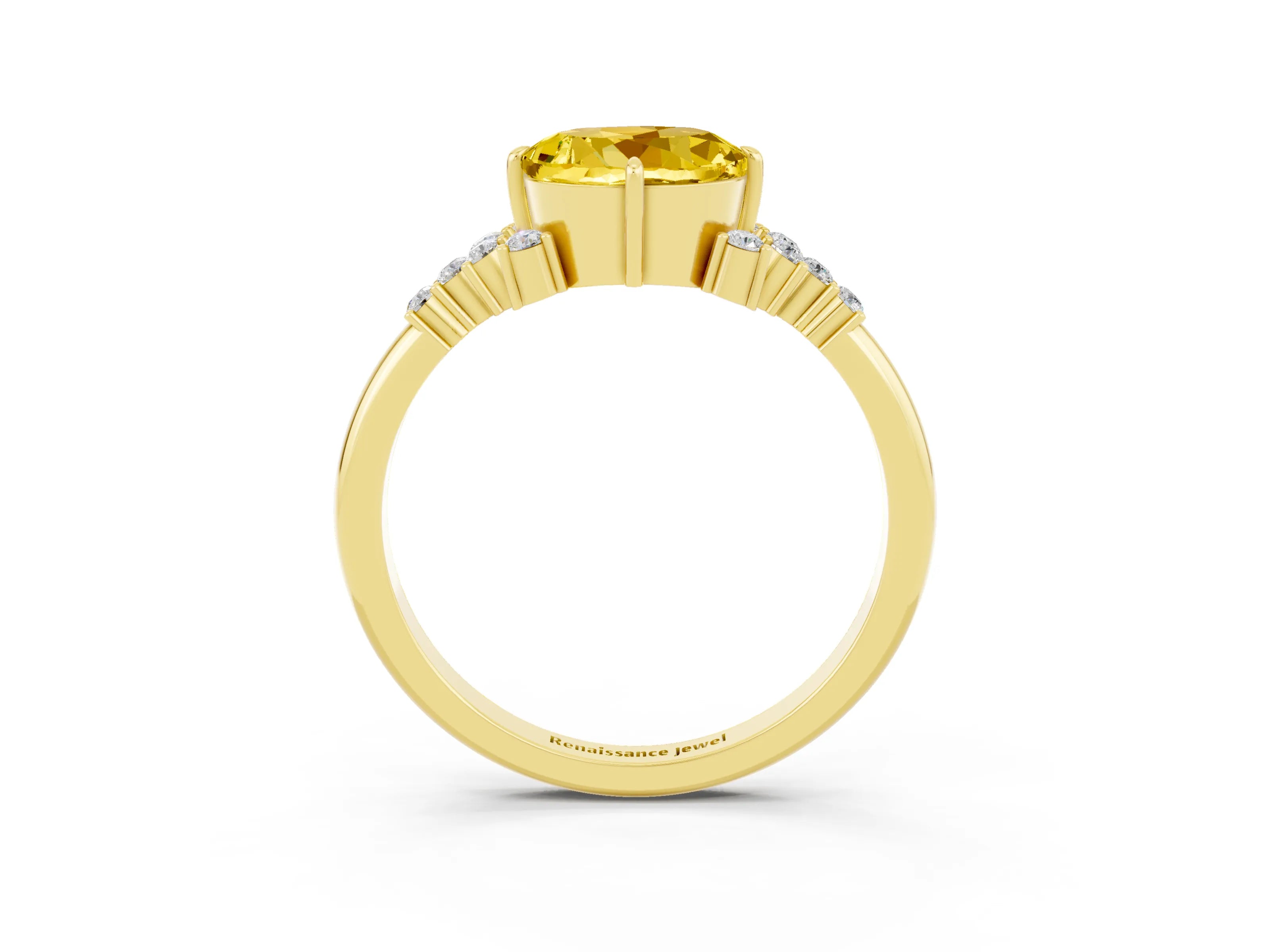 Yellow gold Round Cut Yellow Sapphire Ring with Side Stones and Four-Prong Setting_63