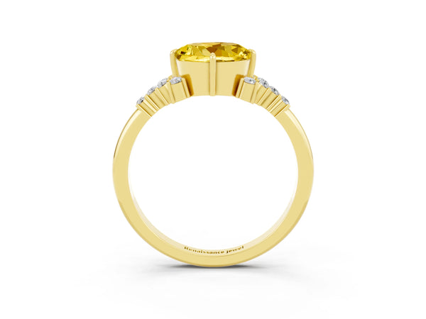 Yellow gold Round Cut Yellow Sapphire Ring with Side Stones and Four-Prong Setting