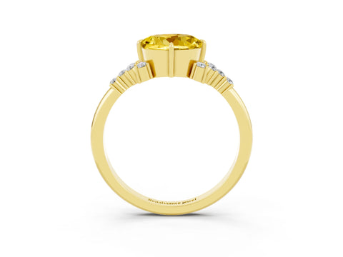 Yellow gold Round Cut Yellow Sapphire Ring with Side Stones and Four-Prong Setting_63