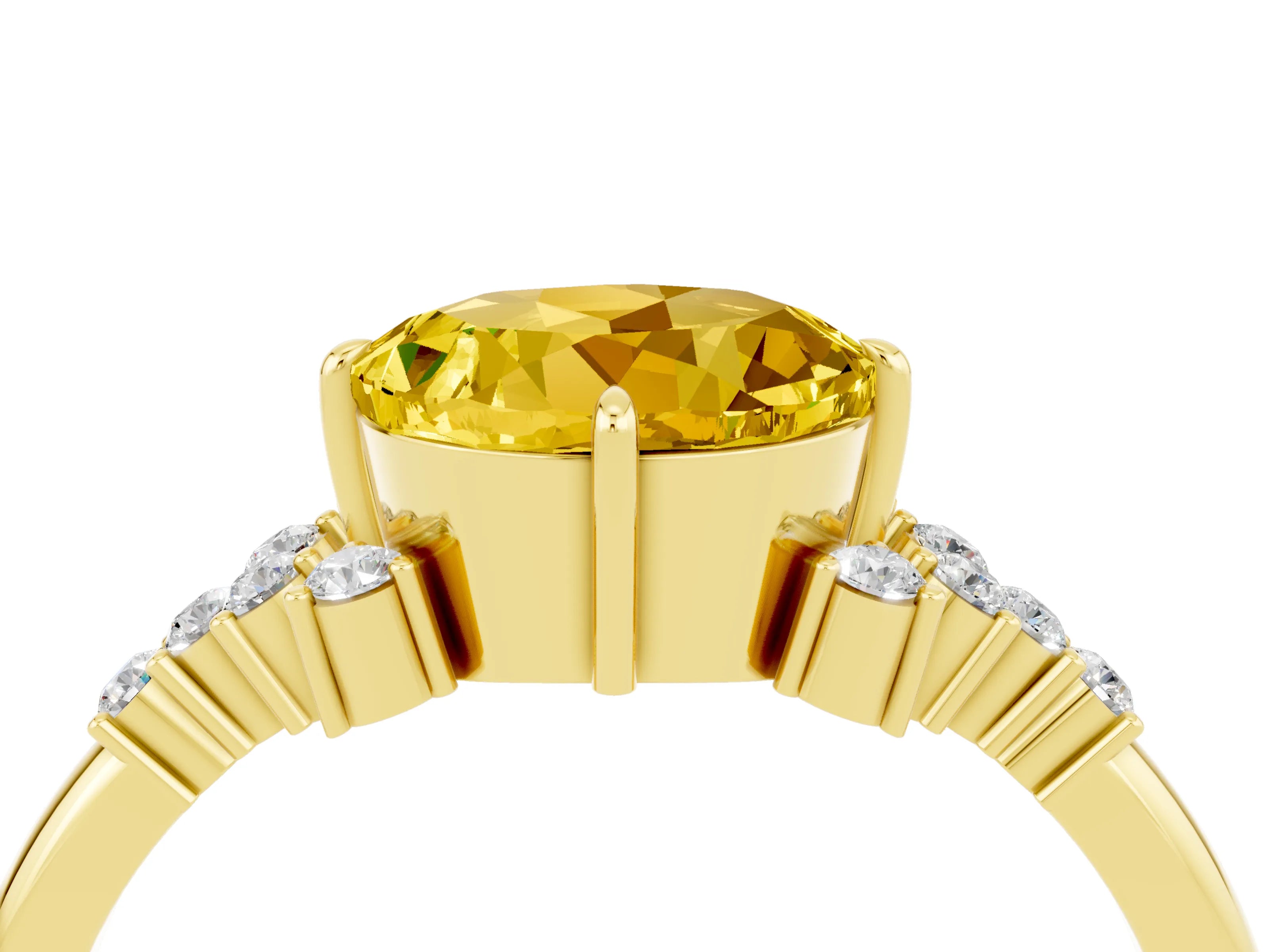 Yellow gold Round Cut Yellow Sapphire Ring with Side Stones and Four-Prong Setting_64