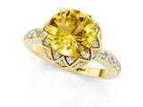 Yellow gold Round Cut Yellow Sapphire Scalloped Halo Engagement Ring with Round Shared Prong Band_25