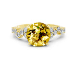 Yellow gold Round Cut Yellow Sapphire Scattered Round Accent Ring with Prong Setting_12
