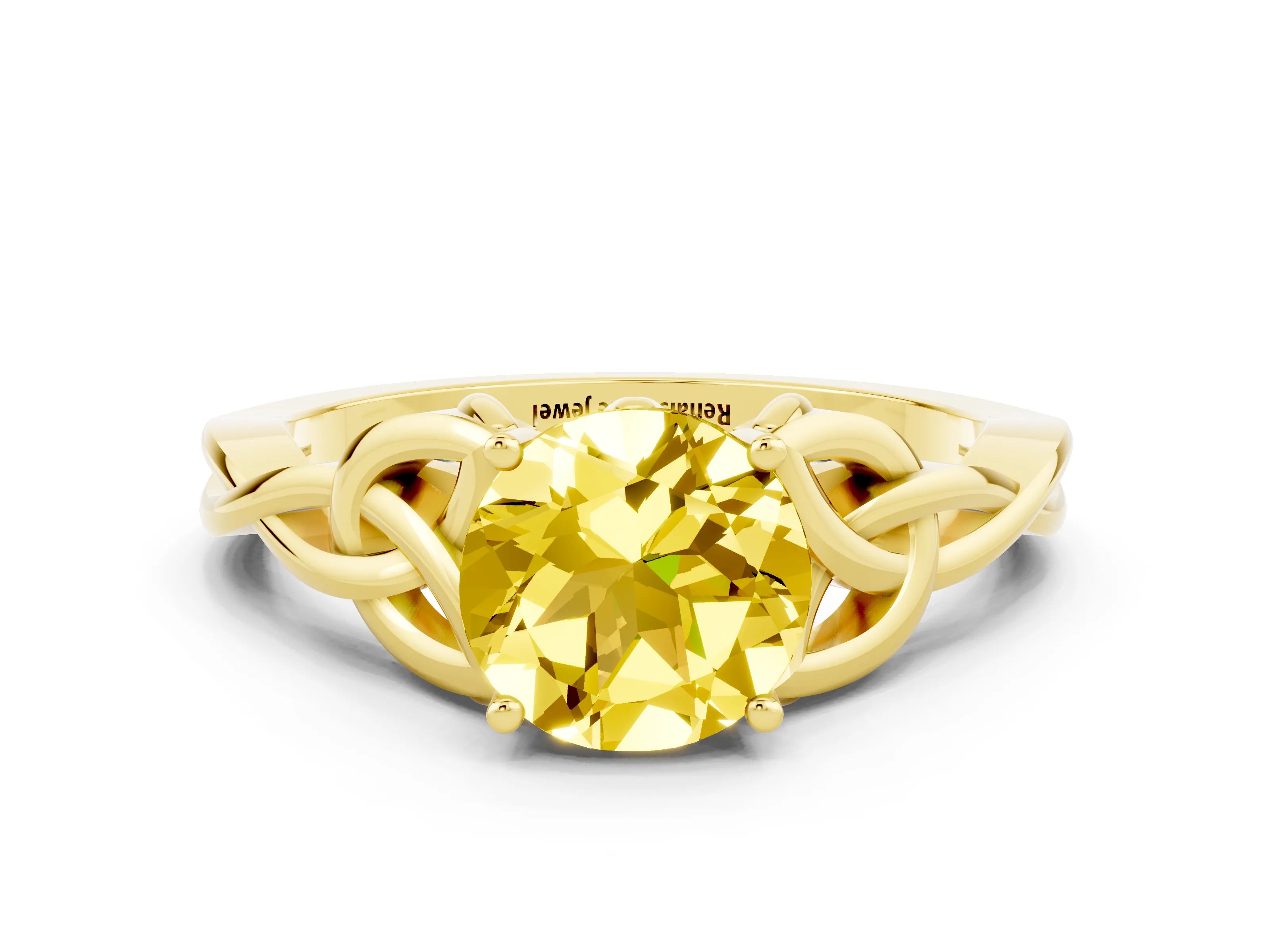 Yellow gold Round Cut Yellow Sapphire Solitaire Celtic Knot Ring with Four-Prong Setting_36
