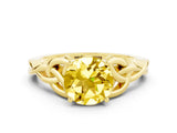 Yellow gold Round Cut Yellow Sapphire Solitaire Celtic Knot Ring with Four-Prong Setting_36