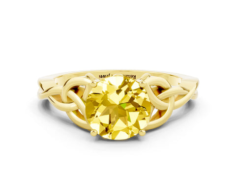 Yellow gold Round Cut Yellow Sapphire Solitaire Celtic Knot Ring with Four-Prong Setting_36