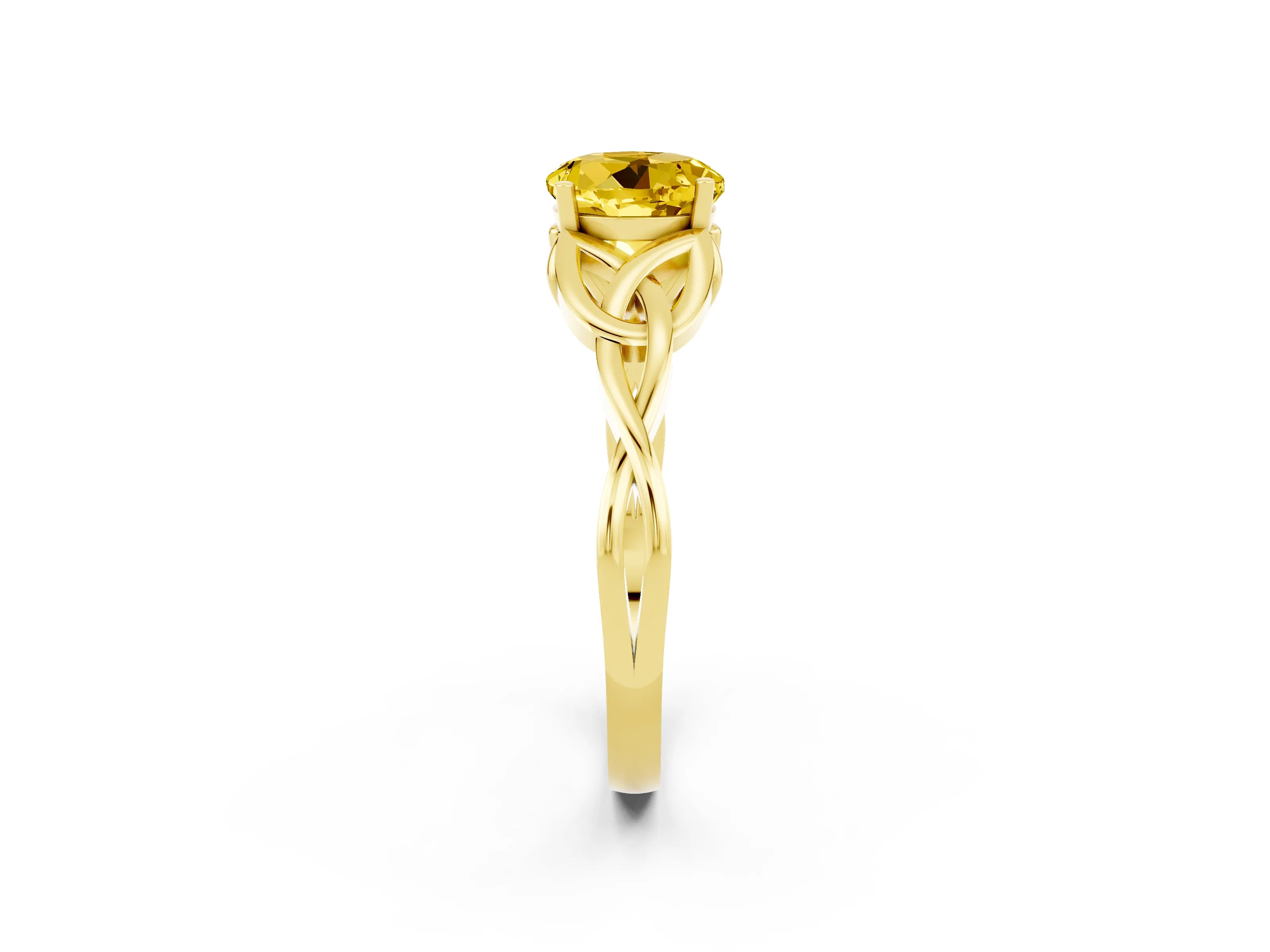 Yellow gold Round Cut Yellow Sapphire Solitaire Celtic Knot Ring with Four-Prong Setting_38