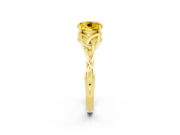 Yellow gold Round Cut Yellow Sapphire Solitaire Celtic Knot Ring with Four-Prong Setting
