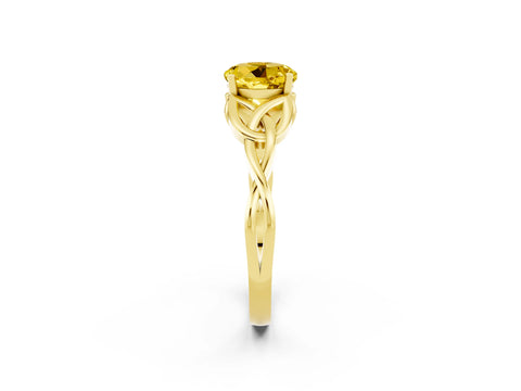 Yellow gold Round Cut Yellow Sapphire Solitaire Celtic Knot Ring with Four-Prong Setting_38