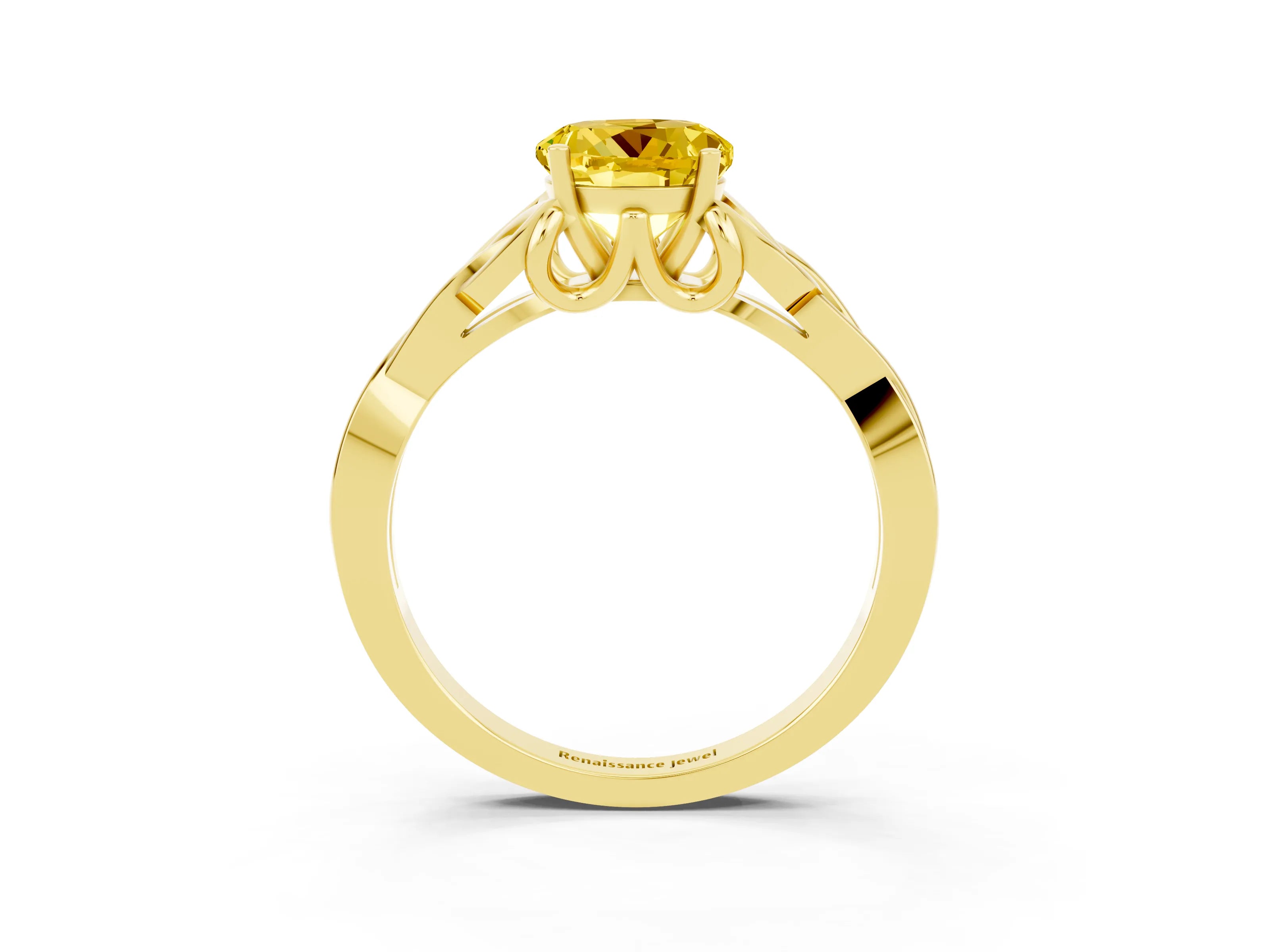 Yellow gold Round Cut Yellow Sapphire Solitaire Celtic Knot Ring with Four-Prong Setting_39