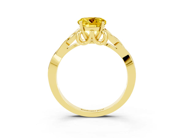 Yellow gold Round Cut Yellow Sapphire Solitaire Celtic Knot Ring with Four-Prong Setting