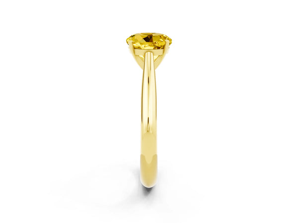 Yellow gold Round Cut Yellow Sapphire Solitaire Engagement Ring with Cathedral Setting and Four-Prong Mount