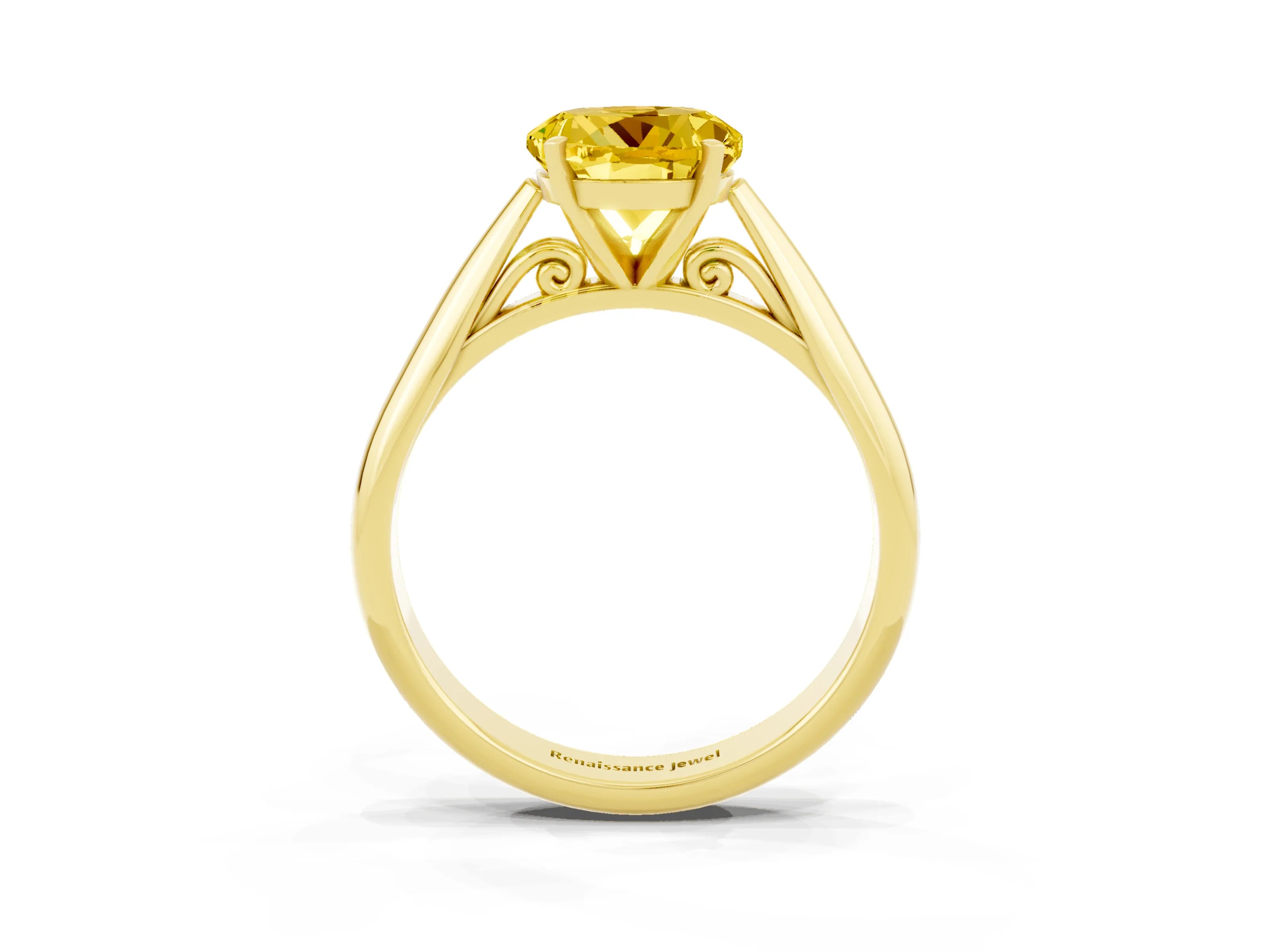 Yellow gold Round Cut Yellow Sapphire Solitaire Engagement Ring with Cathedral Setting and Four-Prong Mount_15