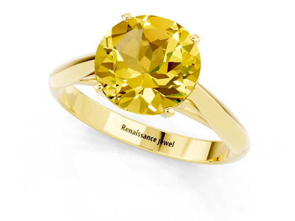 Yellow gold Round Cut Yellow Sapphire Solitaire Engagement Ring with Cathedral Setting and Four-Prong Mount