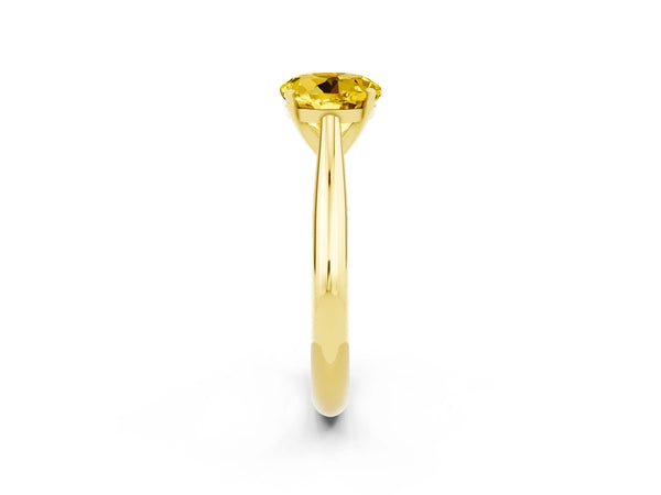 Yellow gold Round Cut Yellow Sapphire Solitaire Engagement Ring with Cathedral Setting and Four-Prong Mount
