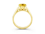 Yellow gold Round Cut Yellow Sapphire Solitaire Engagement Ring with Cathedral Setting and Four-Prong Mount_87