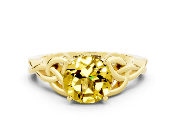 Yellow gold Round Cut Yellow Sapphire Solitaire Engagement Ring with Celtic Knot Band and Four-Prong Setting