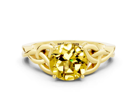 Yellow gold Round Cut Yellow Sapphire Solitaire Engagement Ring with Celtic Knot Band and Four-Prong Setting_24