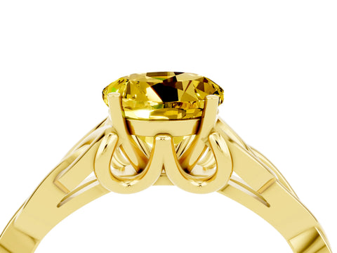 Yellow gold Round Cut Yellow Sapphire Solitaire Engagement Ring with Celtic Knot Band and Four-Prong Setting_28