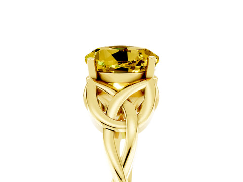 Yellow gold Round Cut Yellow Sapphire Solitaire Engagement Ring with Celtic Knot Band and Four-Prong Setting_29