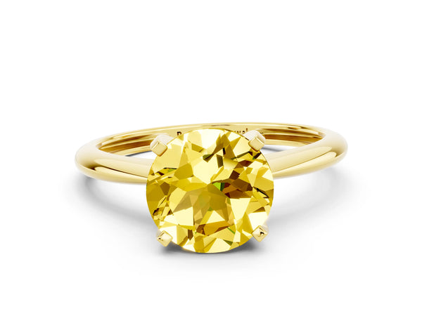 Yellow gold Round Cut Yellow Sapphire Solitaire Engagement Ring with Classic Band and Four-Prong Setting