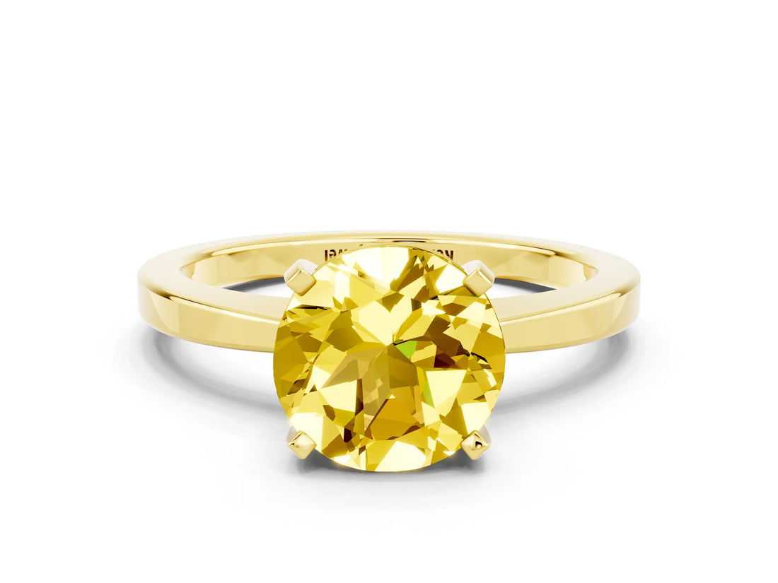 Yellow gold Round Cut Yellow Sapphire Solitaire Engagement Ring with Classic Band and Four-Prong Setting_56