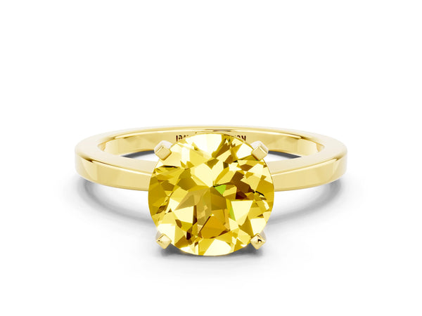 Yellow gold Round Cut Yellow Sapphire Solitaire Engagement Ring with Classic Band and Four-Prong Setting