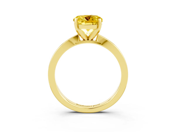 Yellow gold Round Cut Yellow Sapphire Solitaire Engagement Ring with Classic Band and Four-Prong Setting
