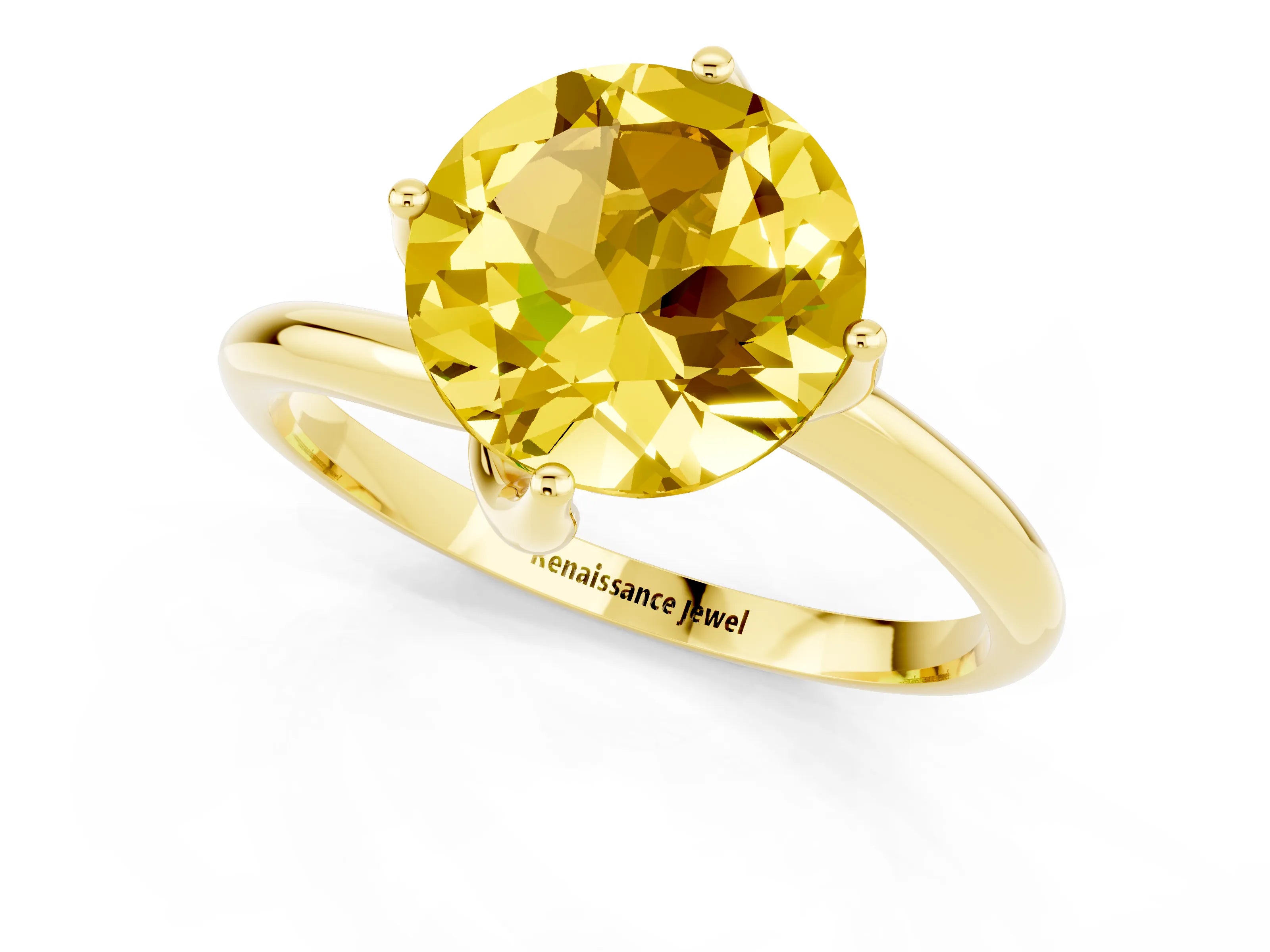 Yellow gold Round Cut Yellow Sapphire Solitaire Engagement Ring with Four-Prong Setting and Classic Band_13