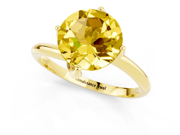 Yellow gold Round Cut Yellow Sapphire Solitaire Engagement Ring with Four-Prong Setting and Classic Band