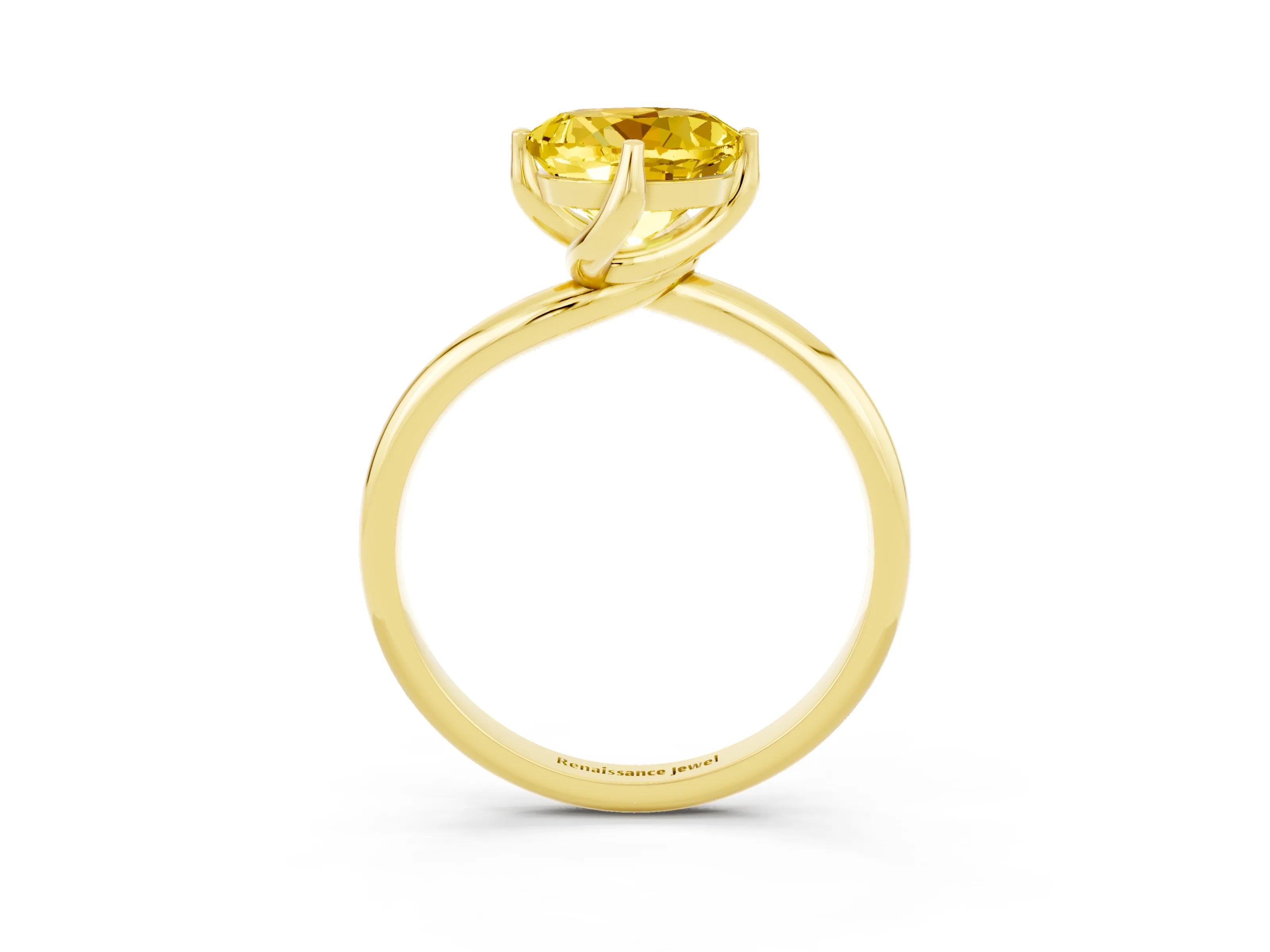Yellow gold Round Cut Yellow Sapphire Solitaire Engagement Ring with Four-Prong Setting and Classic Band_15
