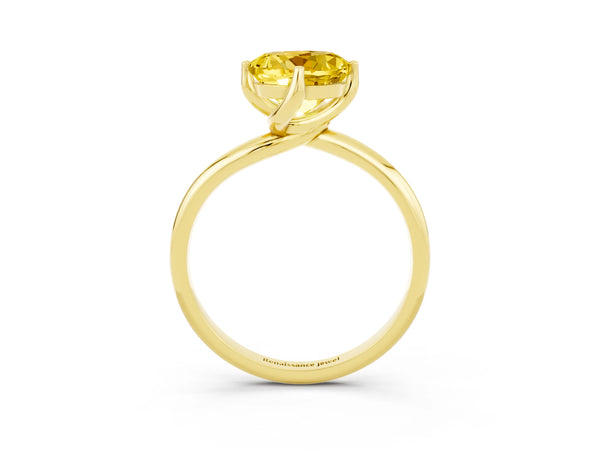 Yellow gold Round Cut Yellow Sapphire Solitaire Engagement Ring with Four-Prong Setting and Classic Band