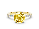 Yellow gold Round Cut Yellow Sapphire Solitaire Engagement Ring with Pavé Band and Four-Prong Setting_24