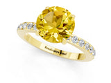 Yellow gold Round Cut Yellow Sapphire Solitaire Engagement Ring with Pavé Band and Four-Prong Setting_25