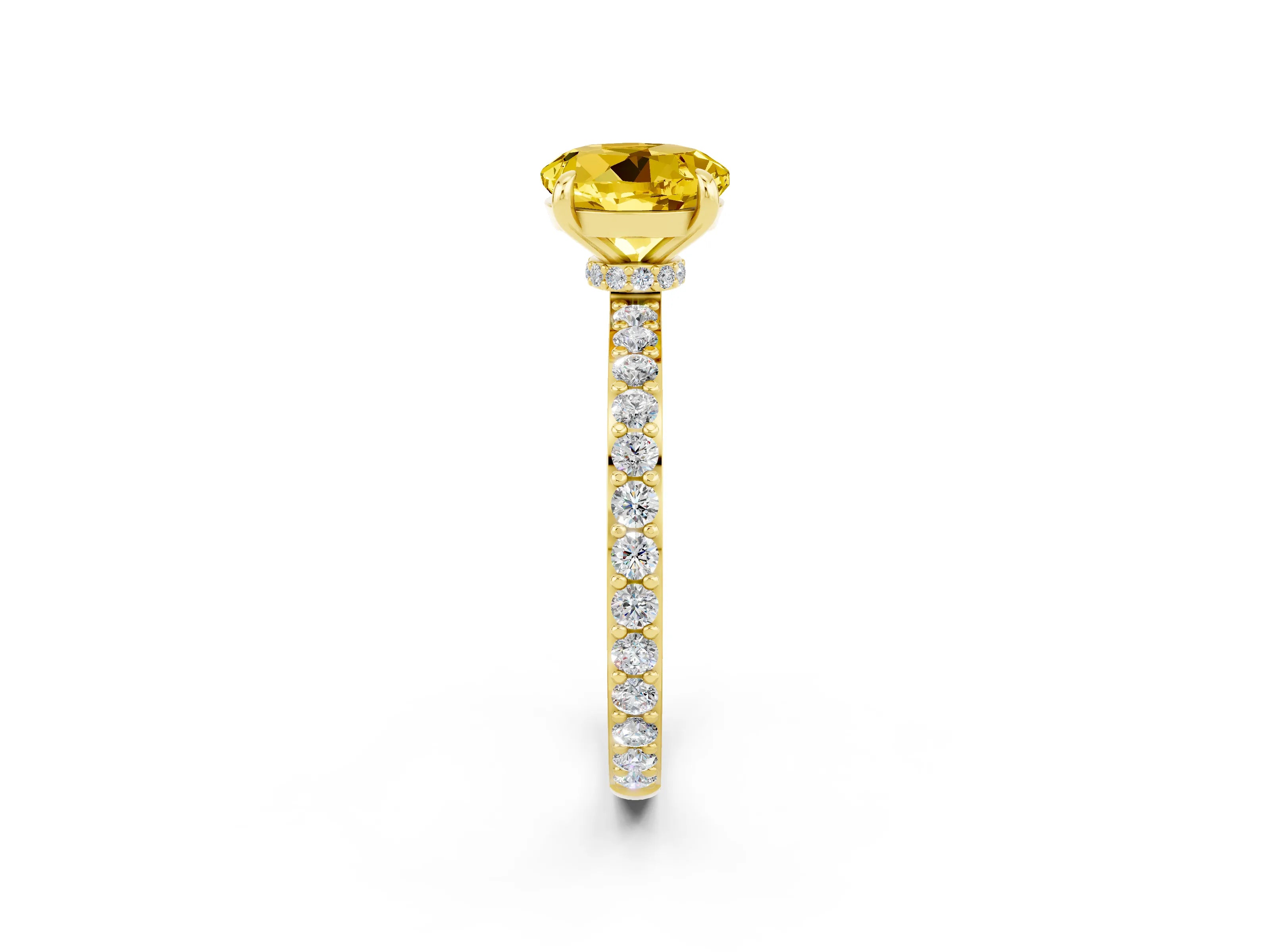 Yellow gold Round Cut Yellow Sapphire Solitaire Engagement Ring with Pavé Band and Four-Prong Setting_26