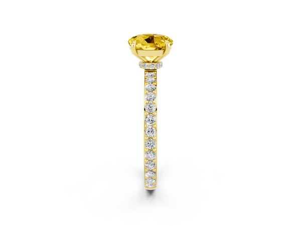 Yellow gold Round Cut Yellow Sapphire Solitaire Engagement Ring with Pavé Band and Four-Prong Setting