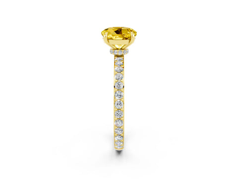 Yellow gold Round Cut Yellow Sapphire Solitaire Engagement Ring with Pavé Band and Four-Prong Setting_26