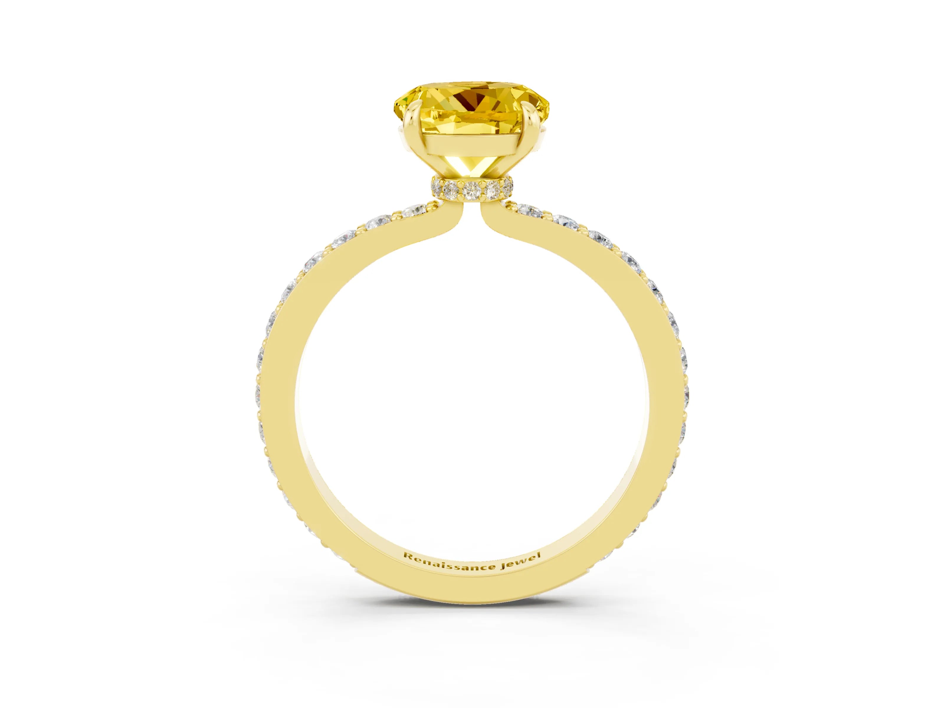 Yellow gold Round Cut Yellow Sapphire Solitaire Engagement Ring with Pavé Band and Four-Prong Setting_27