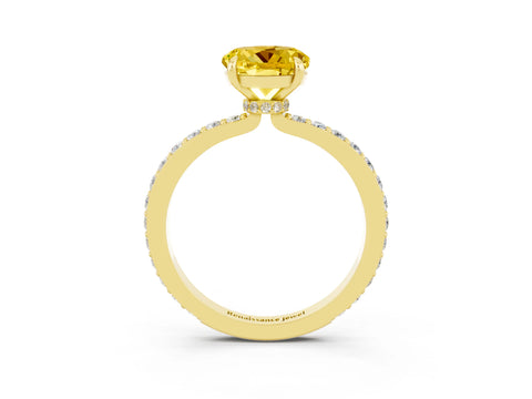 Yellow gold Round Cut Yellow Sapphire Solitaire Engagement Ring with Pavé Band and Four-Prong Setting_27