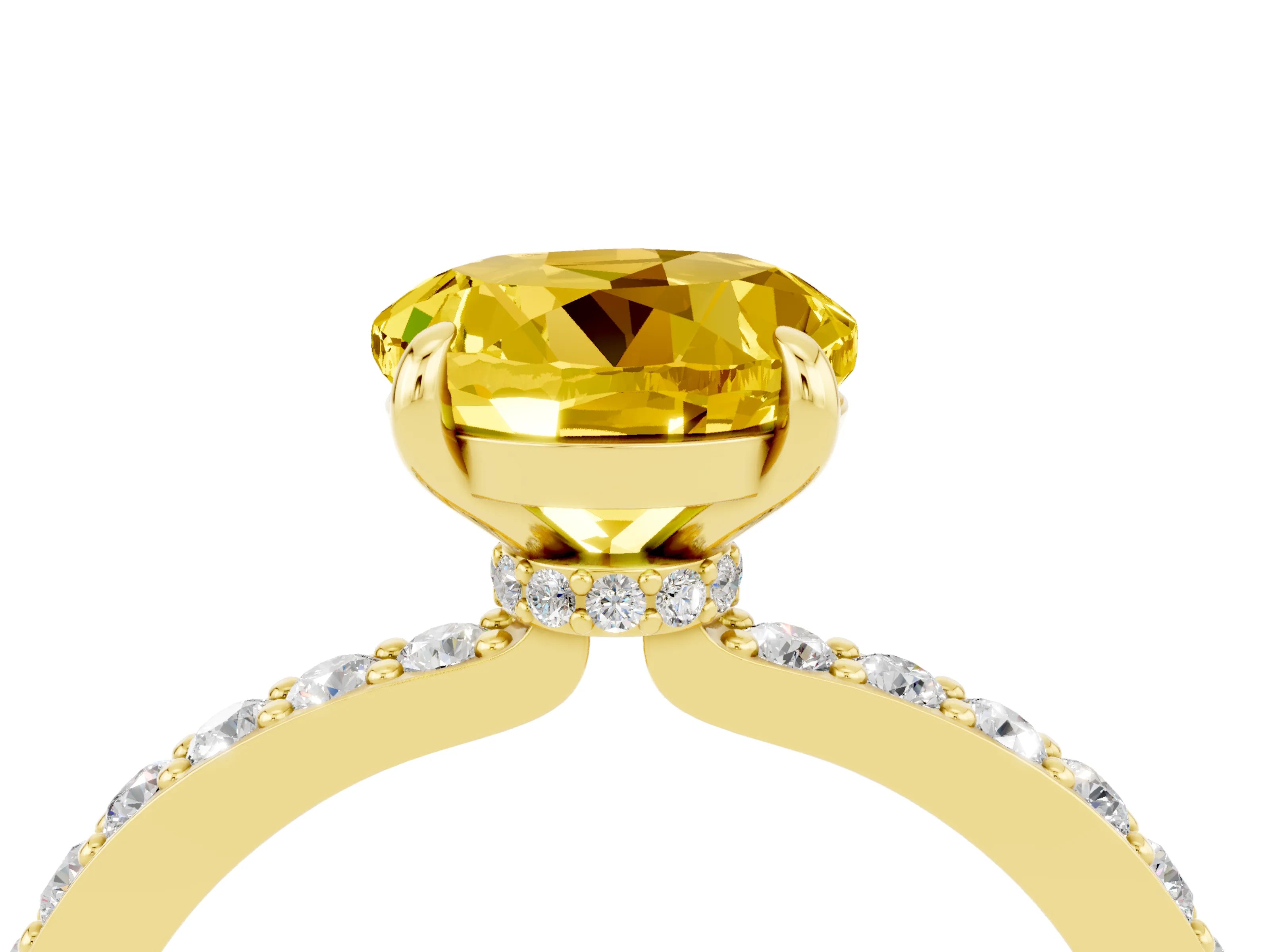 Yellow gold Round Cut Yellow Sapphire Solitaire Engagement Ring with Pavé Band and Four-Prong Setting_28