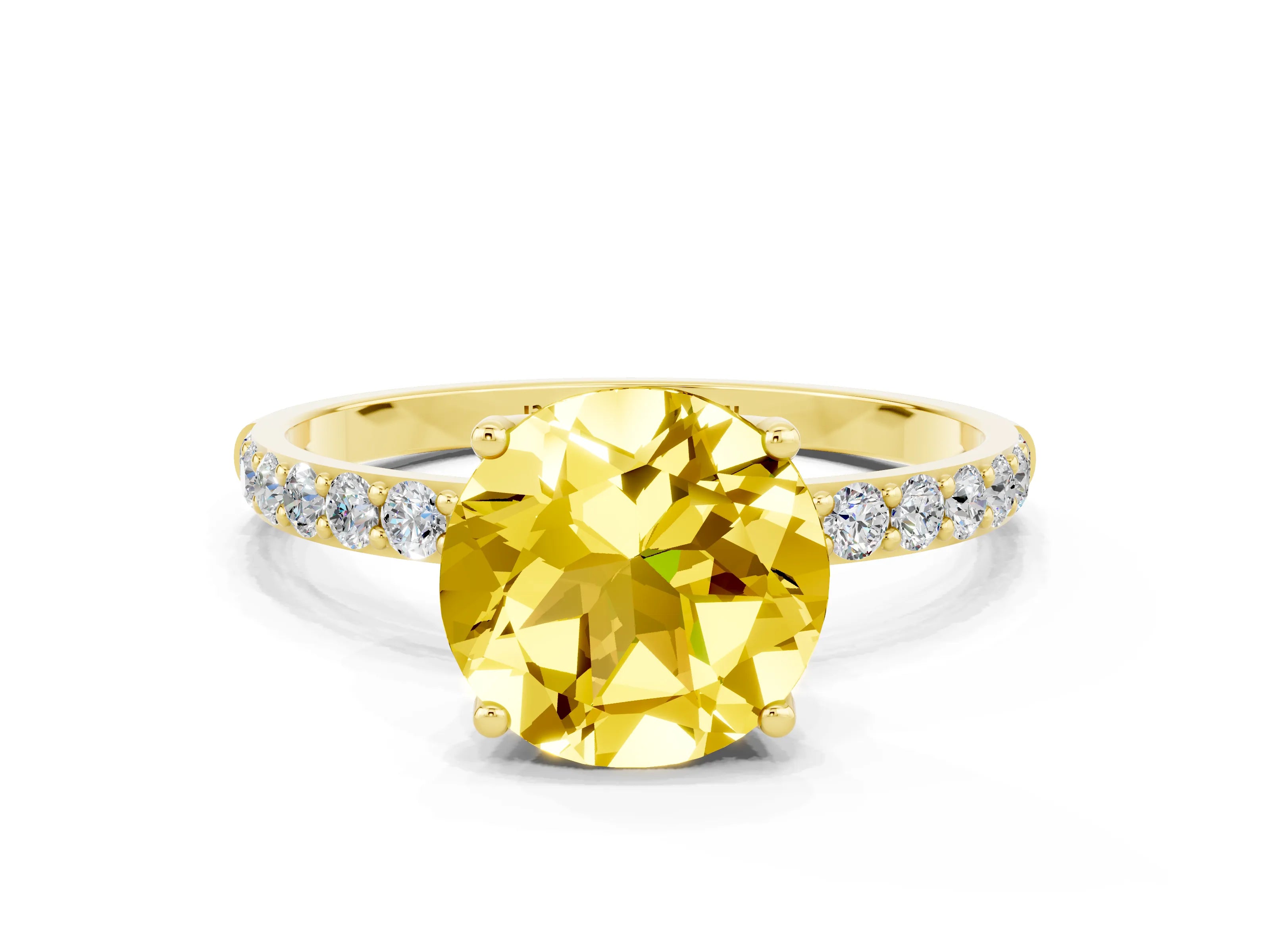 Yellow gold Round Cut Yellow Sapphire Solitaire Engagement Ring with Pavé Band and Prong Setting