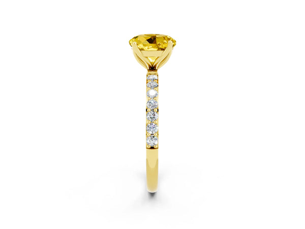 Yellow gold Round Cut Yellow Sapphire Solitaire Engagement Ring with Round  Pavé Band and Prong Setting