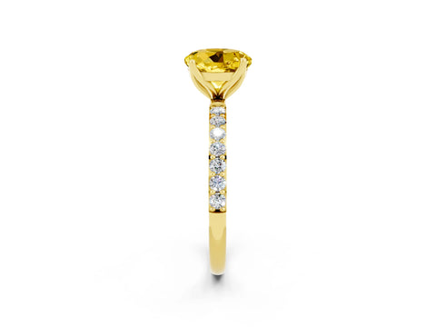 Yellow gold Round Cut Yellow Sapphire Solitaire Engagement Ring with Pavé Band and Prong Setting_2