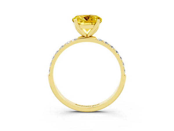 Yellow gold Round Cut Yellow Sapphire Solitaire Engagement Ring with Round  Pavé Band and Prong Setting